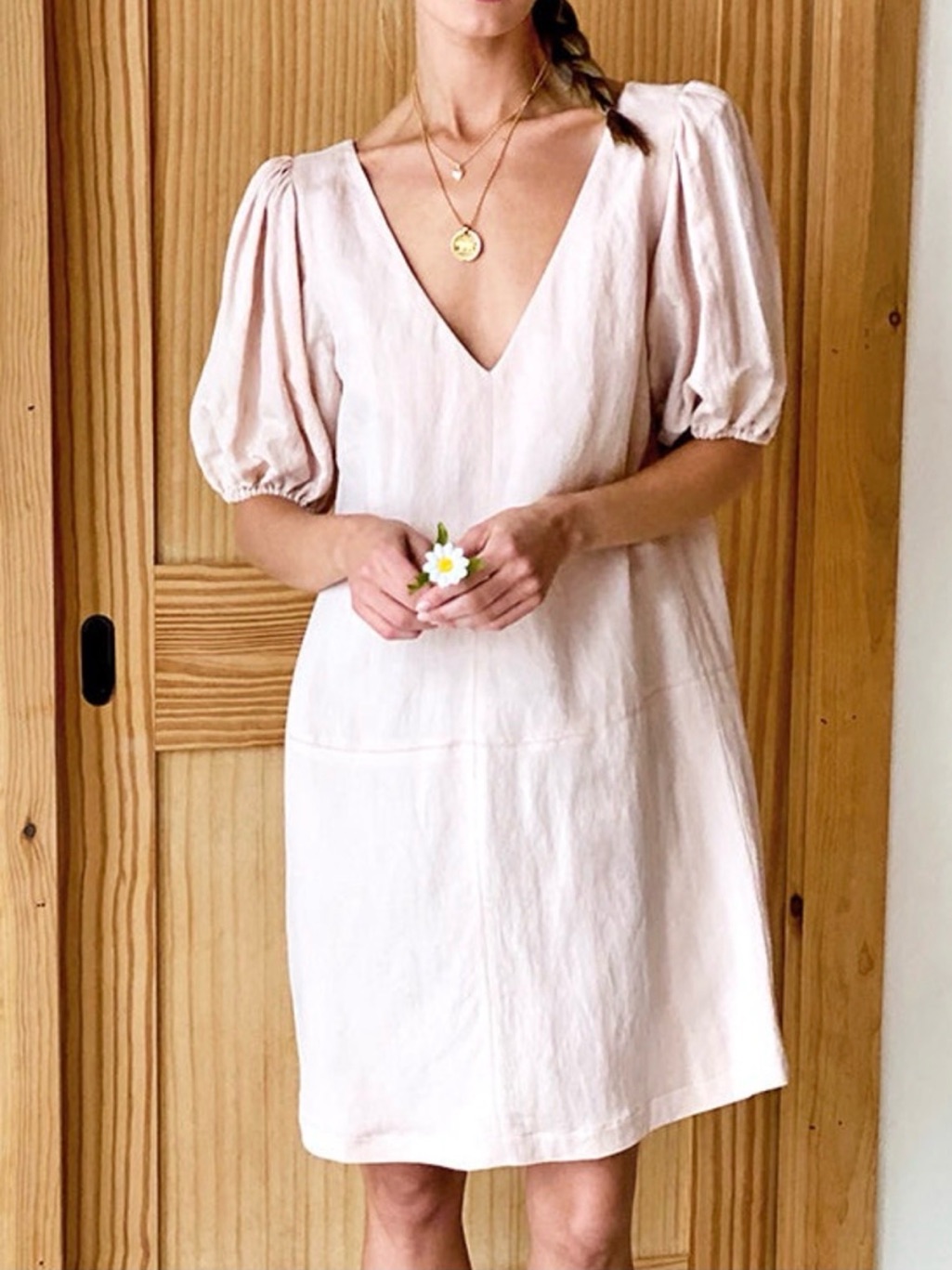 Nwot Emerson Fry Elle Dress Shell Pink Small Linen Mini Dress Balloon Sleeve